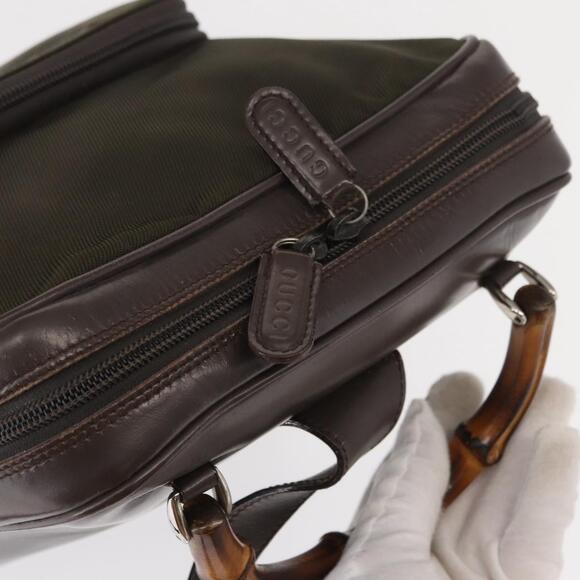 GUCCI Bamboo Body Bag Nylon Enamel Khaki Silver 003 2058 0059 5 Auth 160618